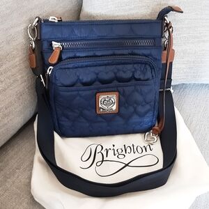 Brighton Quilted Navy Crossbody Tan Trim & Heart Charm